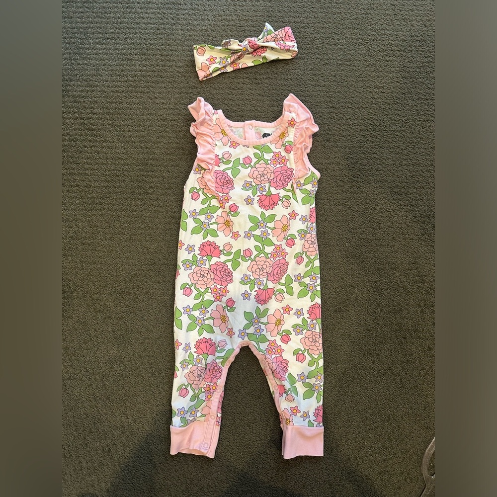 Monica + Andy sleeveless romper and headband 9-12 months